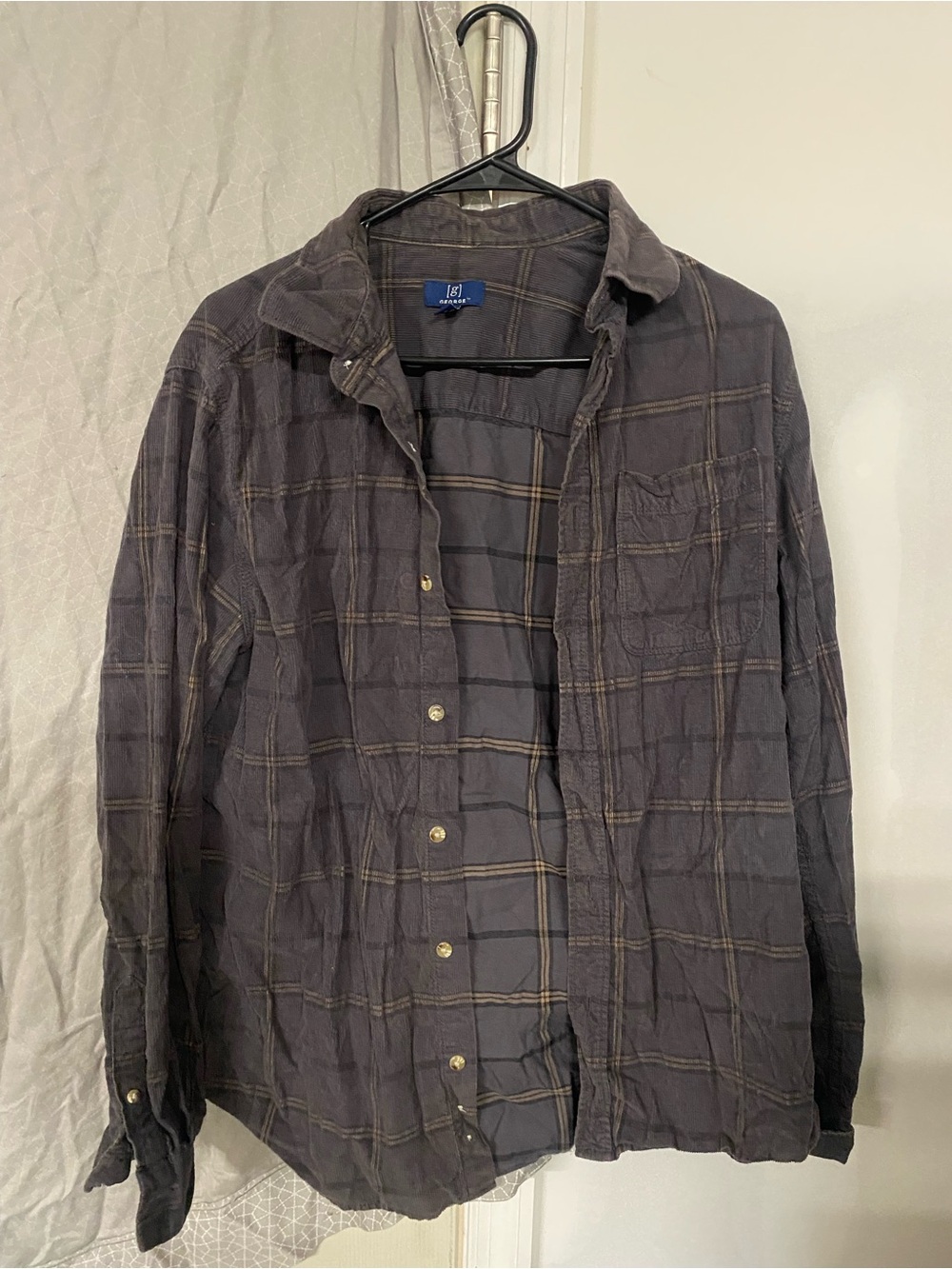 Men's Dark Gray Plaid Button-Up Shirt Jacket